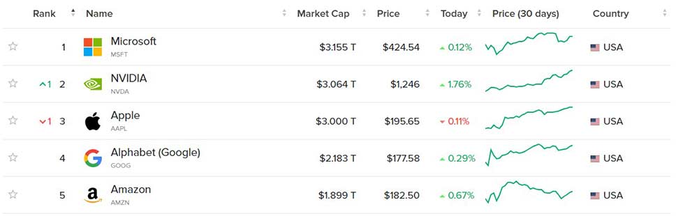 Kaynak:companiesmarketcap.com