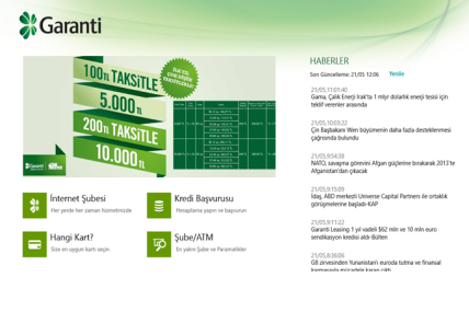 Garanti Bankası’ndan Windows 8 uygulaması